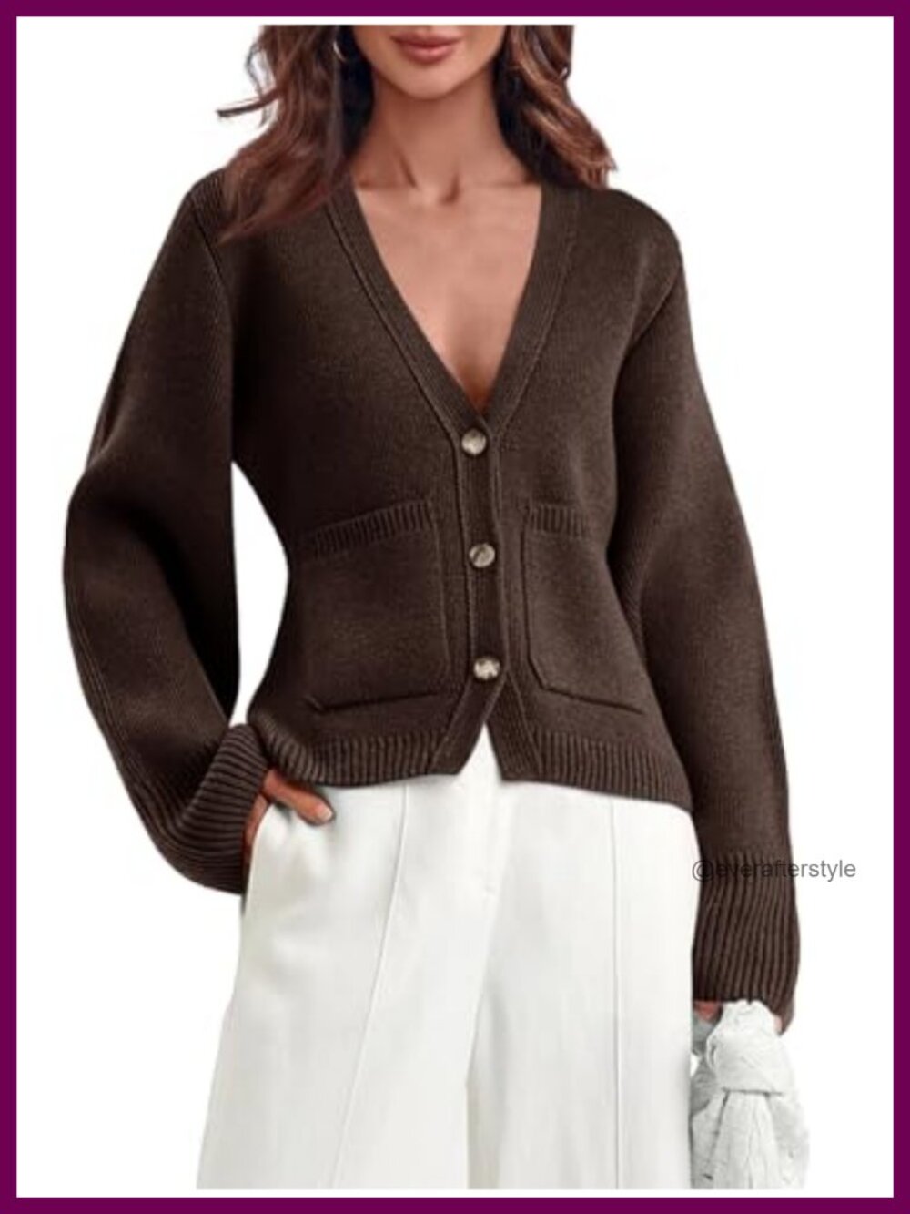 Womens Deep V Neck Cropped Cardigan Knit Open Front Long Sleeve Button Down